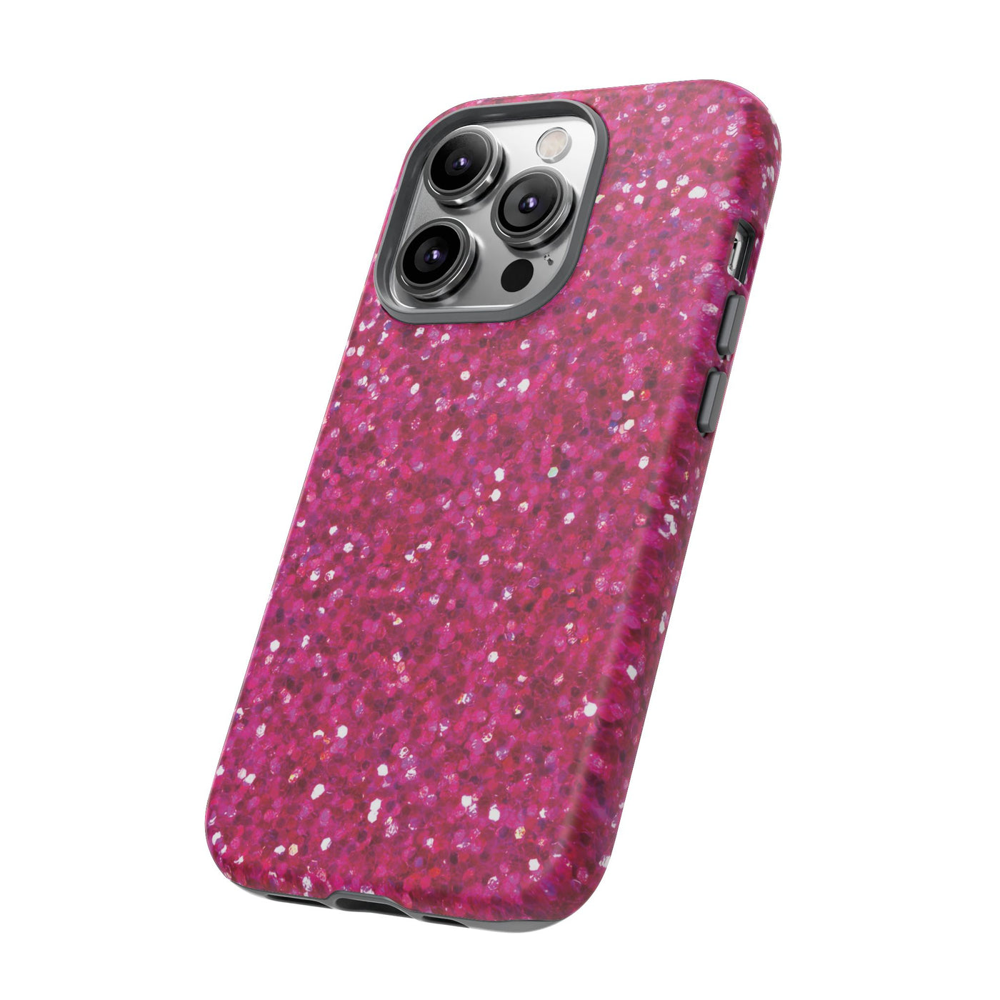 Chic Pink Faux Play on Glitter Effect Cute Phone Case, for IPhone 16 pro Max | Iphone 15, Iphone 14, IPhone 13 Case, 11 8 7, Samsung Galaxy S24, S23, S22, S21, 2 Layer Protection