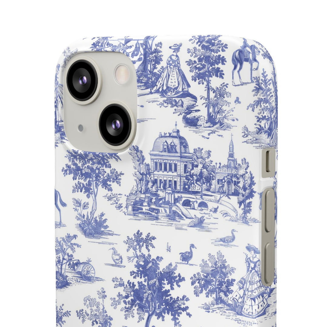 Sleek Snap Blue French Toile Cute Phone Case for iPhone 16 15 14 13 12 11 X Xs Max Xr Pro Plus Samsung Galaxy S24 S23 S22 S21 S20 Note Ultra