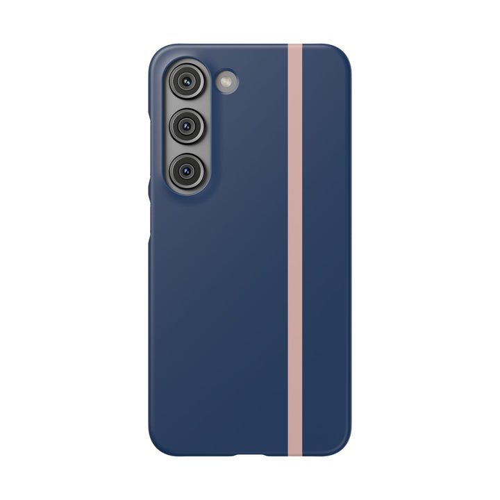 Sleek Navy Blue Pink Stripe Snap Phone Case for iPhone 18 17 16 15 14 13 Pro Max, Samsung Galaxy S26 S25 Ultra Lightweight Cute Phone Case - Studio40ParkLane