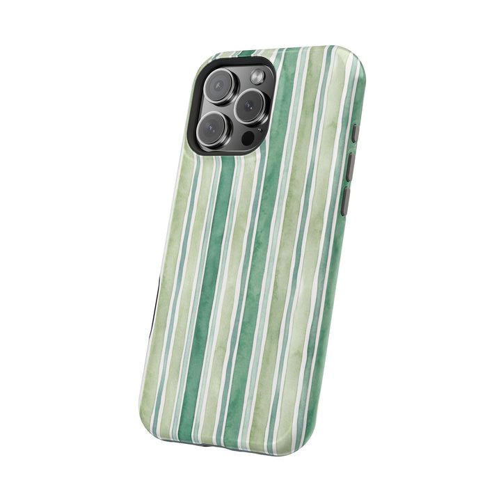 Aesthetic Tough Magsafe Green Stripes Watercolor Phone Case - For iPhone 17 Pro Max iPhone 16 Pro iPhone 15 Iphone 14 Plus 13 Pro 12 11 10 - Studio40ParkLane