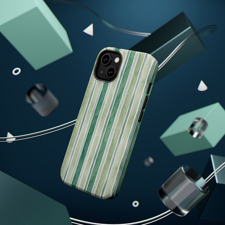 Aesthetic Tough Magsafe Green Stripes Watercolor Phone Case - For iPhone 17 Pro Max iPhone 16 Pro iPhone 15 Iphone 14 Plus 13 Pro 12 11 10 - Studio40ParkLane