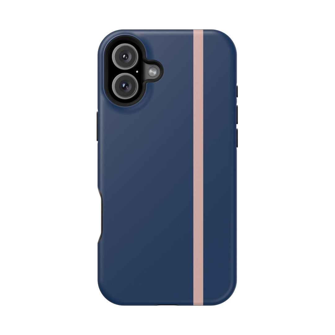 MagSafe Navy Blue Blush Pink Stripe Tough Phone Case iPhone 18 17 16 15 14 13 Pro Max Samsung Galaxy S26 Dual Layer Modern Luxury Cover - Studio40ParkLane