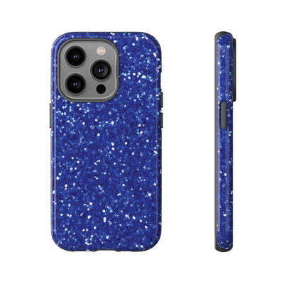 Chic Blue Faux Play on Glitter Effect Cute Phone Case, for IPhone 16 pro Max | Iphone 15, Iphone 14, IPhone 13 Case, 11 8 7, Samsung Galaxy S24, S23, S22, S21, 2 Layer Protection