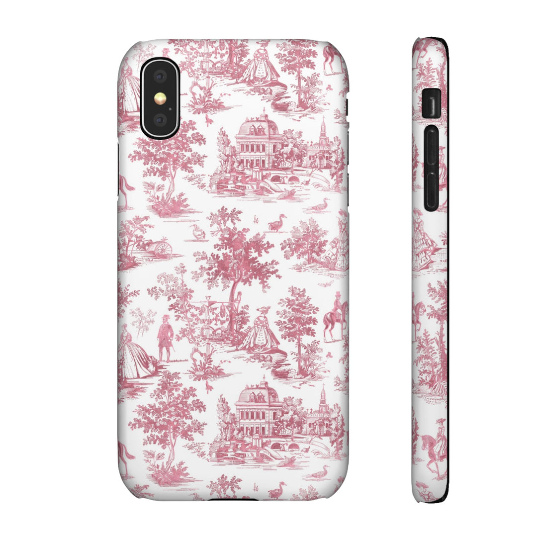 Sleek Snap Pink French Toile Cute Phone Case for iPhone 16 15 14 13 12 11 X Xs Max Xr Pro Plus Samsung Galaxy S24 S23 S22 S21 S20 Note Ultra
