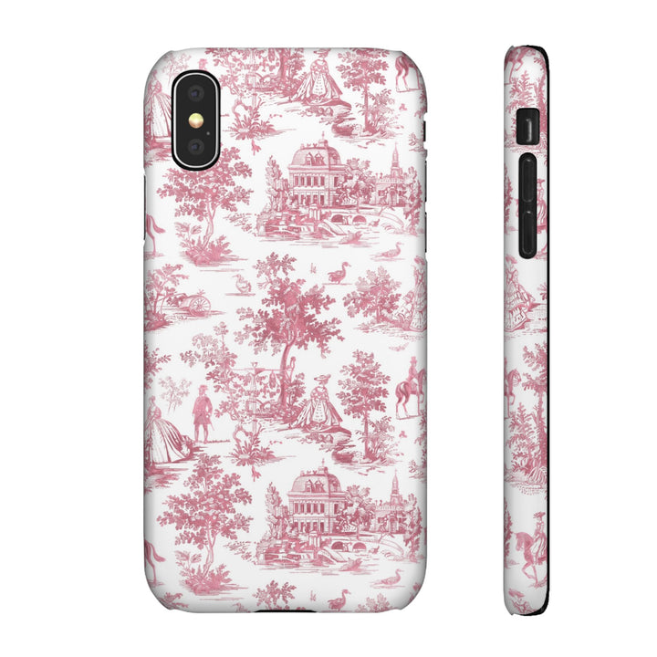 Sleek Snap Pink French Toile Cute Phone Case for iPhone 16 15 14 13 12 11 X Xs Max Xr Pro Plus Samsung Galaxy S24 S23 S22 S21 S20 Note Ultra