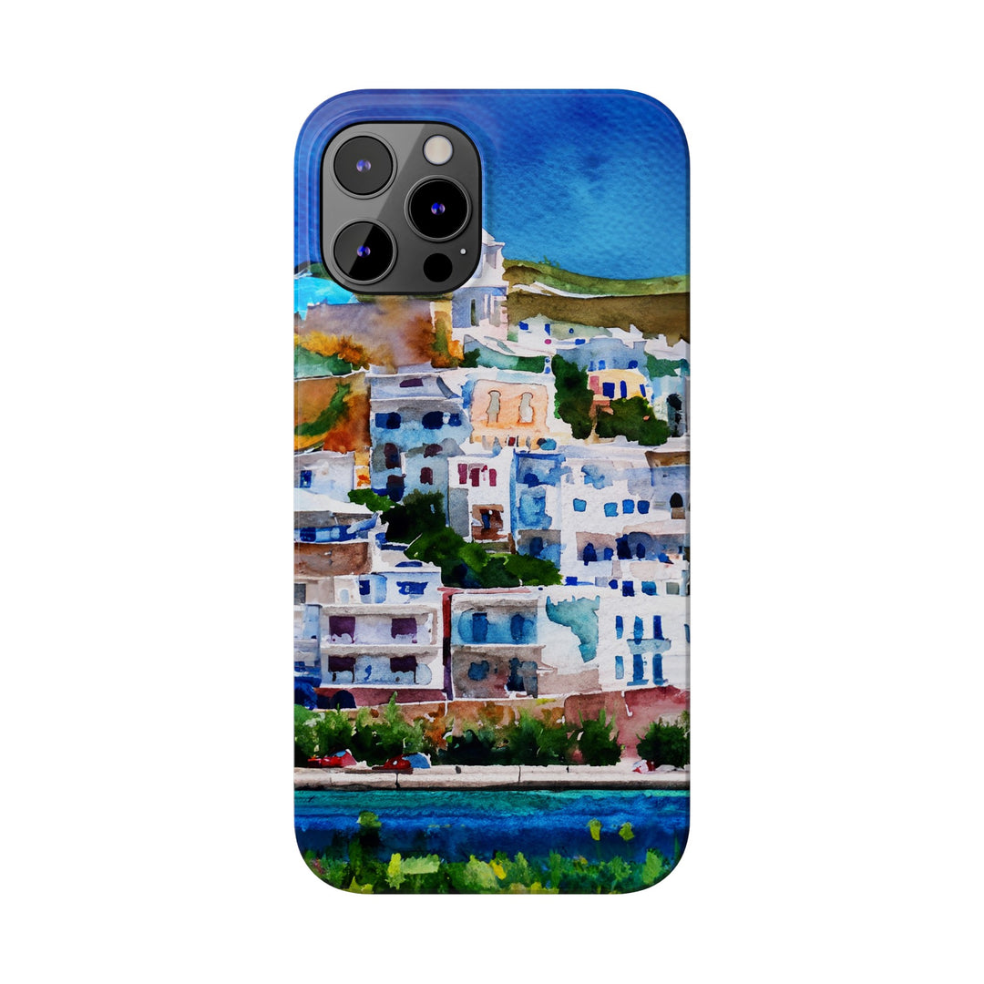 Slim Cute Phone Cases for Iphone | iPhone 15 Case | iPhone 15 Pro Max Case, Iphone 14, Iphone 14 Pro Max, Iphone 13, Colorful Greek House Watercolor - Studio40ParkLane