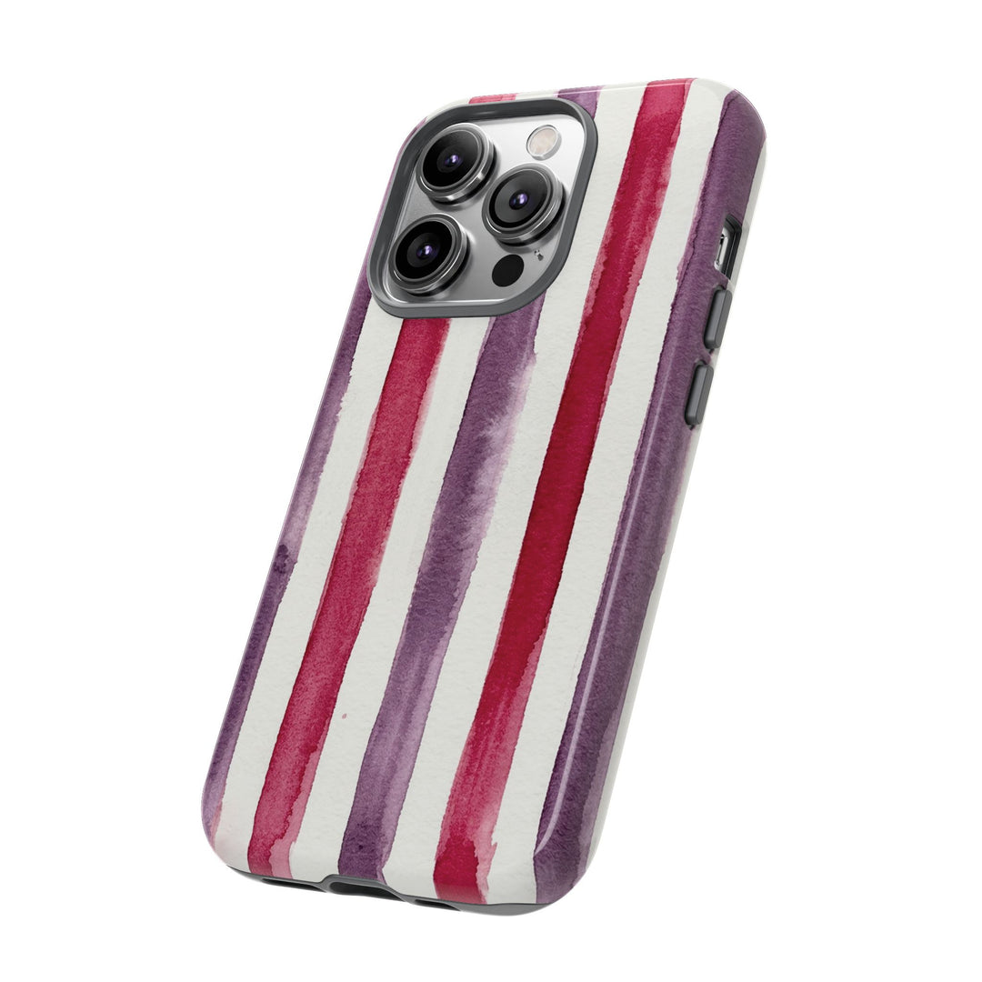 Tough Cute Wine Red Purple Stripes Phone Case, for IPhone 17 Pro Max | Iphone 17 Air, Iphone 16, IPhone 15, 14 13 12, Samsung Galaxy S26, S25, S24, S23 - Studio40ParkLane