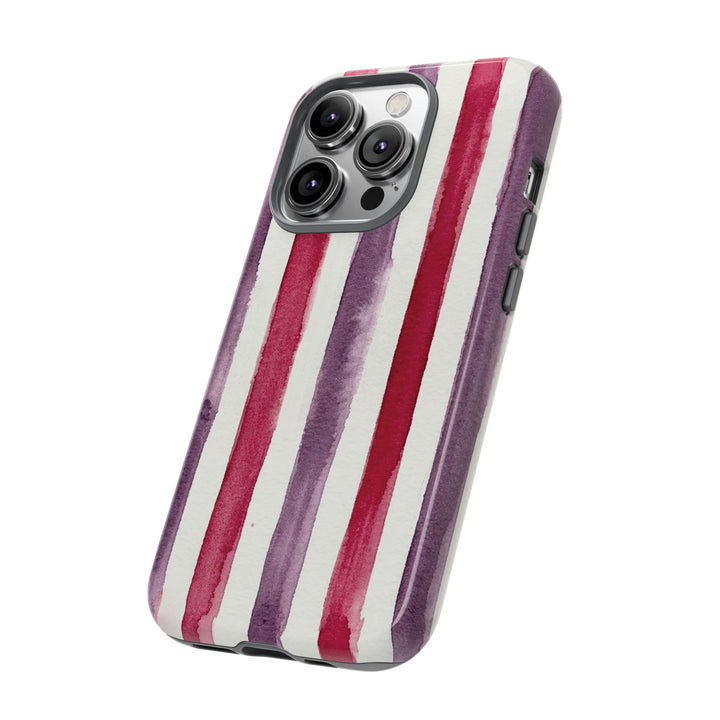 Tough Cute Wine Red Purple Stripes Phone Case, for IPhone 17 Pro Max | Iphone 17 Air, Iphone 16, IPhone 15, 14 13 12, Samsung Galaxy S26, S25, S24, S23 - Studio40ParkLane