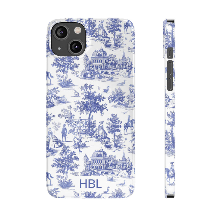 Slim Personalized Slim Blue Vintage French Toile Cute Phone Cases for Iphone 16 Pro Max | iPhone 15 Case | iPhone 15 Pro Max Case, Iphone 14, Iphone 14 Pro Max, Iphone 13 12 11 8 7 - Studio40ParkLane