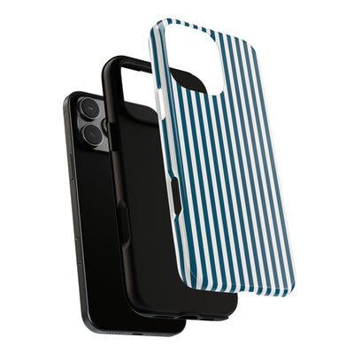 Tough Premium Teal Blue Stripes Phone Case Gift for Her - For Apple iPhone 16 Pro Max 16e iPhone 15 Pro iPhone Iphone 14 Plus 13 Pro 12 SE XR - Studio40ParkLane