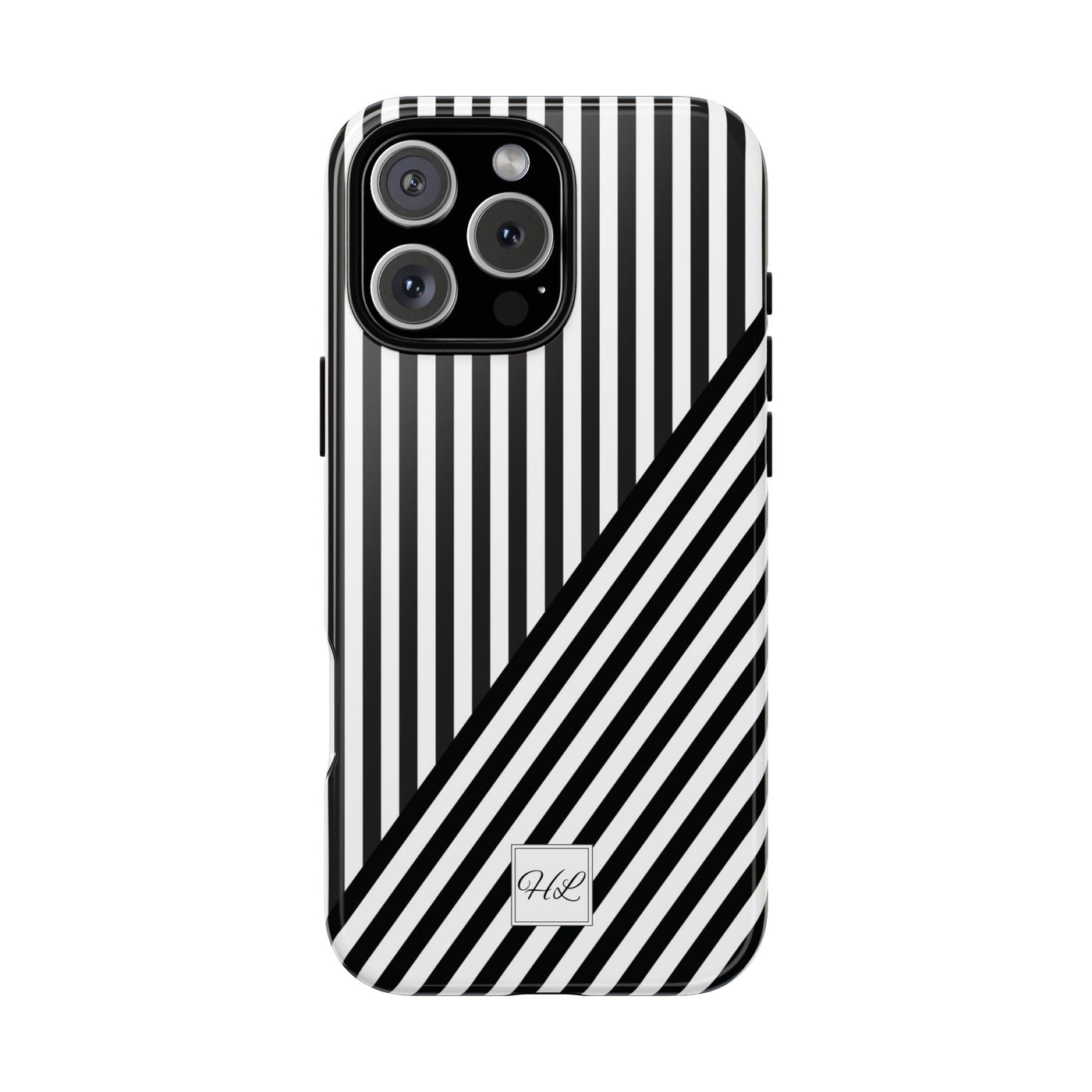 Custom Personalized Aesthetic Stripes Black White Tough Phone Case - For iPhone 17 Pro Max iPhone 16 Pro iPhone 15 Iphone 14 Plus 13 12 11 - Studio40ParkLane