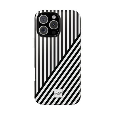 Custom Personalized Aesthetic Stripes Black White Tough Phone Case - For iPhone 17 Pro Max iPhone 16 Pro iPhone 15 Iphone 14 Plus 13 12 11 - Studio40ParkLane