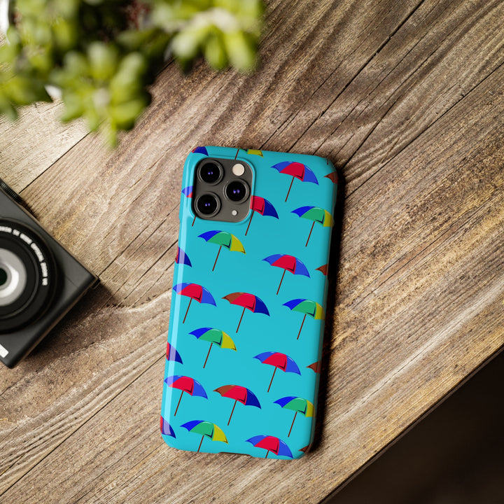 Slim Cute Phone Cases for Iphone - | iPhone 15 Case | iPhone 15 Pro Max Case, Iphone 14 Case, Iphone 14 Pro Max, Iphone 13, Colorful Beach Parasol Blue - Studio40ParkLane
