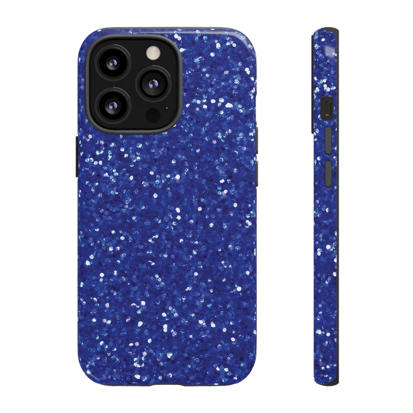 Chic Blue Faux Play on Glitter Effect Cute Phone Case, for IPhone 16 pro Max | Iphone 15, Iphone 14, IPhone 13 Case, 11 8 7, Samsung Galaxy S24, S23, S22, S21, 2 Layer Protection