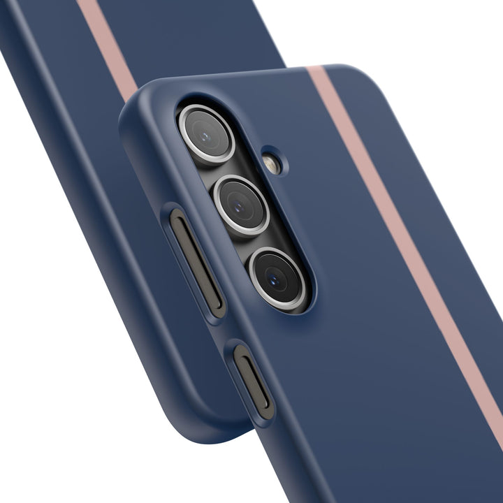 Sleek Navy Blue Pink Stripe Snap Phone Case for iPhone 18 17 16 15 14 13 Pro Max, Samsung Galaxy S26 S25 Ultra Lightweight Cute Phone Case - Studio40ParkLane