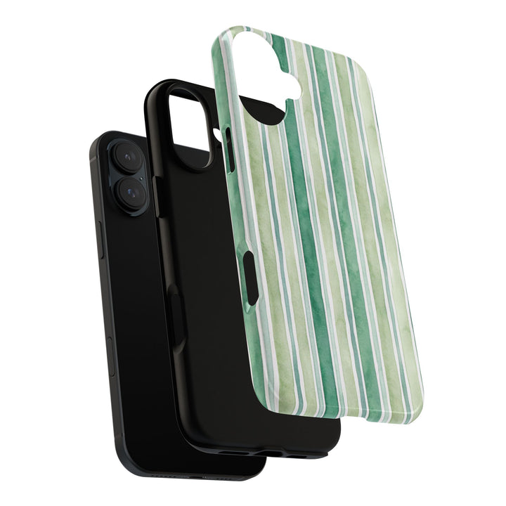 Aesthetic Tough Green Watercolor Stripes Premium Phone Case - For iPhone 17 Pro Max iPhone 16 Pro iPhone 15 Iphone 14 Plus 13 Pro 12 11 10 - Studio40ParkLane