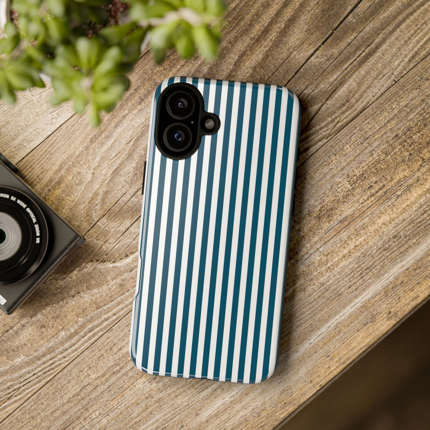 Tough Premium Teal Blue Stripes Phone Case Gift for Her - For Apple iPhone 16 Pro Max 16e iPhone 15 Pro iPhone Iphone 14 Plus 13 Pro 12 SE XR - Studio40ParkLane
