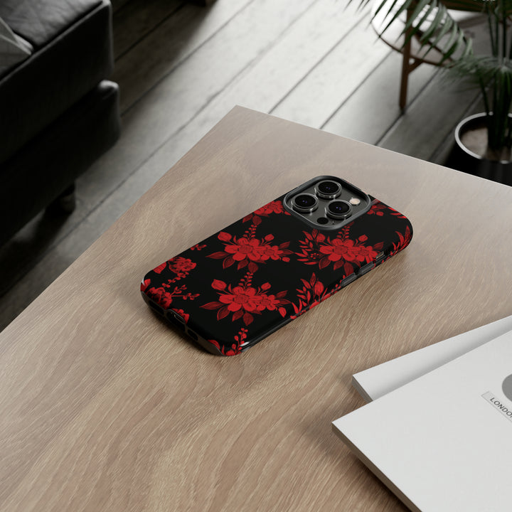 Cute IPhone Case | Red Black Flowers, iPhone 15 Case | iPhone 15 Pro Case, Iphone 14 Case, Iphone 14 Pro Max Case, Protective Iphone Case - Studio40ParkLane