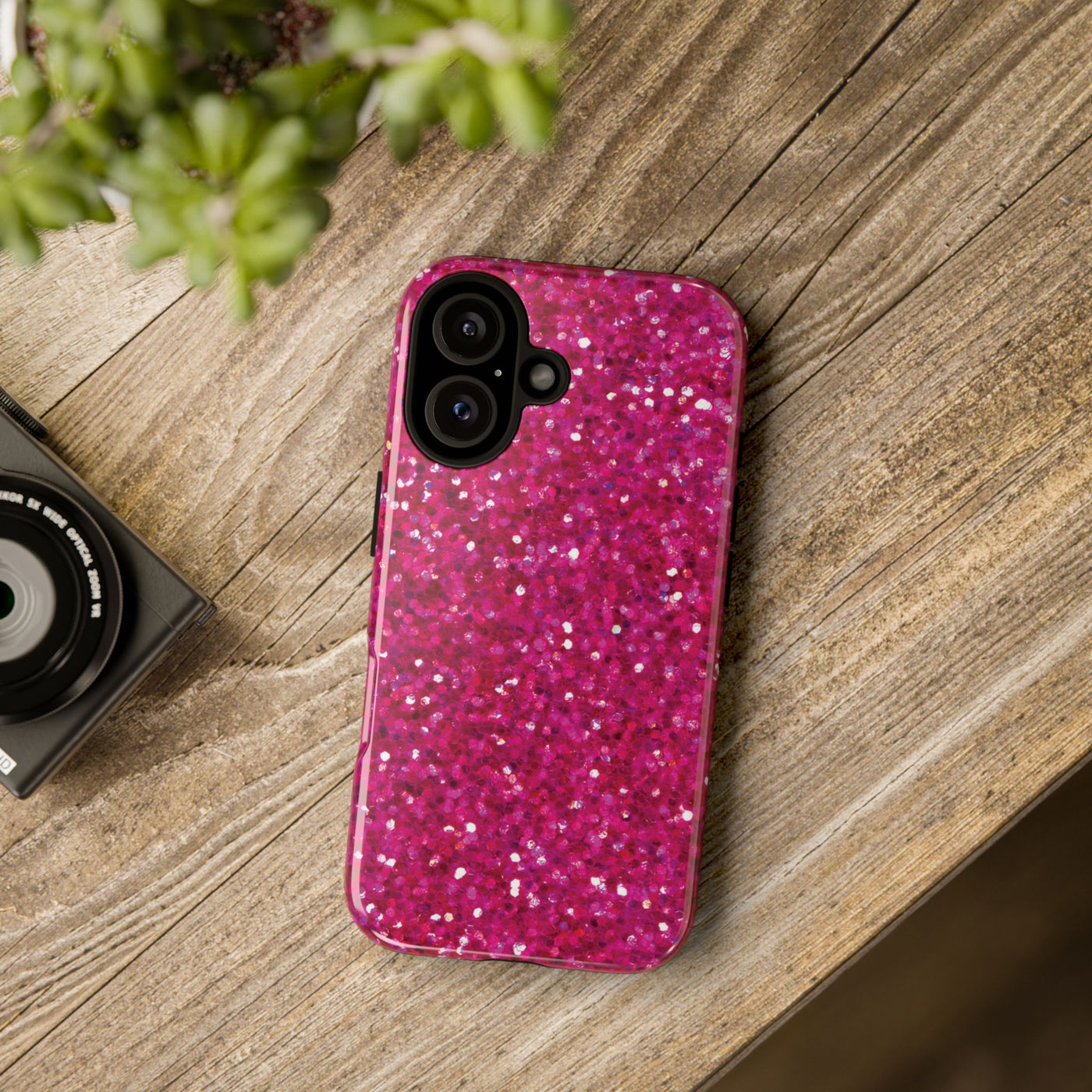 Faux Muted Pink Play on Glitter Effect Cute Phone Case, for IPhone 16 pro Max | Iphone 15, Iphone 14, IPhone 13 Case, 11 8 7, Samsung Galaxy S24, S23, S22, S21, 2 Layer Protection