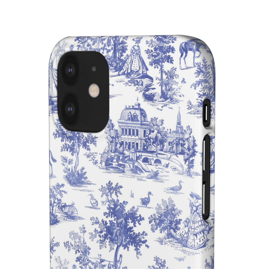 Sleek Snap Blue French Toile Cute Phone Case for iPhone 16 15 14 13 12 11 X Xs Max Xr Pro Plus Samsung Galaxy S24 S23 S22 S21 S20 Note Ultra