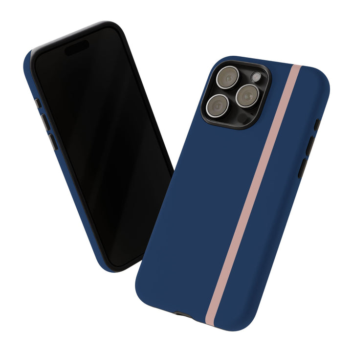 Tough Phone Case Navy Blue Orange Stripe iPhone 18 17 16 15 14 13 12 Pro Max Plus, Samsung Galaxy S26 S25 S24 Ultra Cute Preppy Sport - Studio40ParkLane