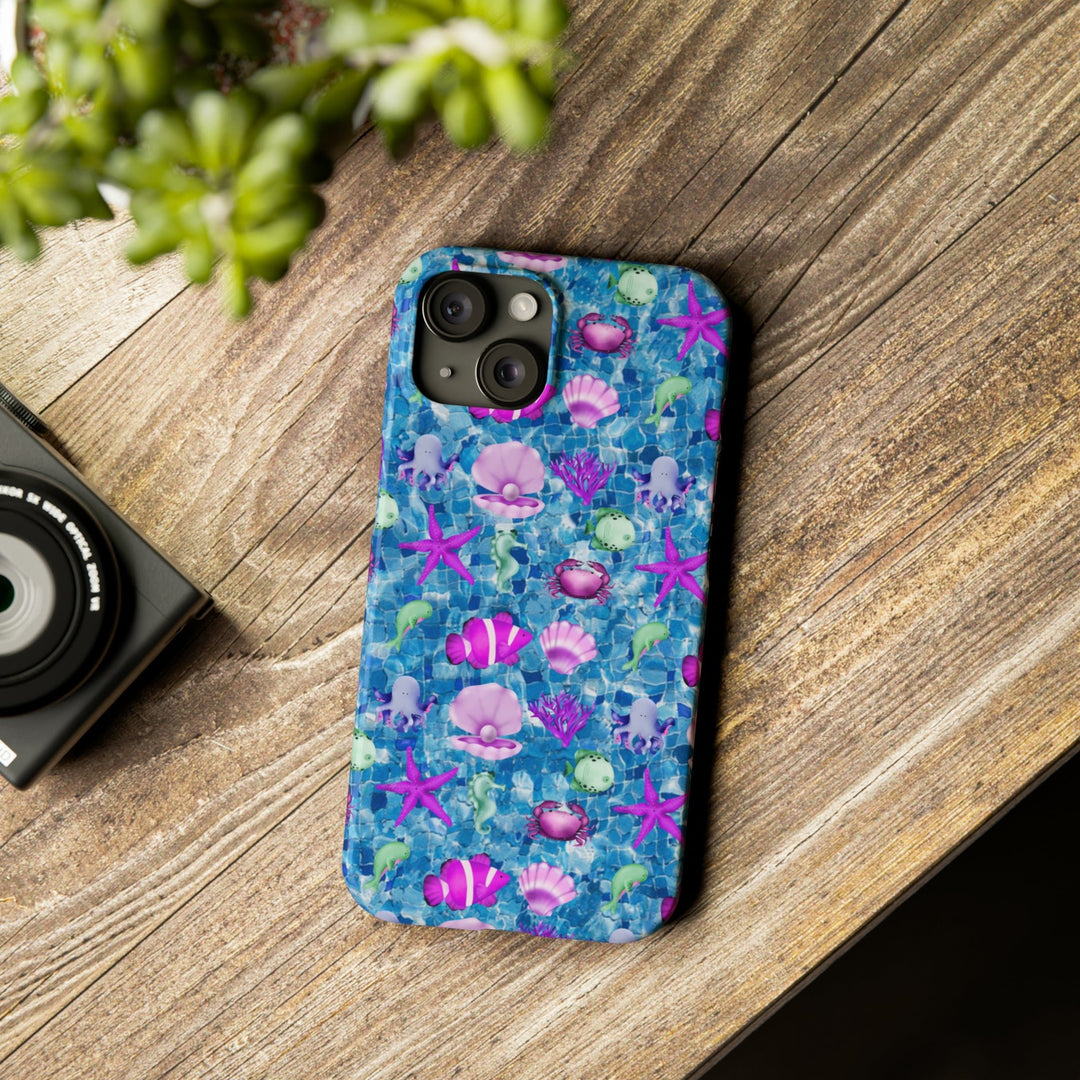 Slim Cute Phone Cases for Iphone - | iPhone 15 Case | iPhone 15 Pro Max Case, Iphone 14 Case, Iphone 14 Pro Max, Iphone 13, Blue Pink Under Sea - Studio40ParkLane