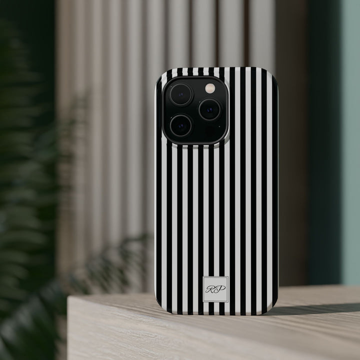 Custom Personalized Black White Striped Magsafe Phone Case for Iphone 17 - | iPhone 16 Pro Max Case | iPhone 15 Case Iphone 14 13 12 11 10 - Studio40ParkLane