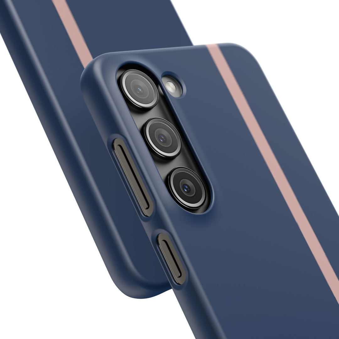 Sleek Navy Blue Pink Stripe Snap Phone Case for iPhone 18 17 16 15 14 13 Pro Max, Samsung Galaxy S26 S25 Ultra Lightweight Cute Phone Case - Studio40ParkLane