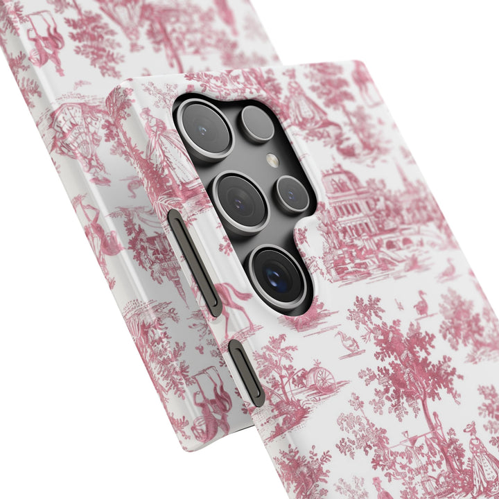 Sleek Snap Pink French Toile Cute Phone Case for iPhone 16 15 14 13 12 11 X Xs Max Xr Pro Plus Samsung Galaxy S24 S23 S22 S21 S20 Note Ultra