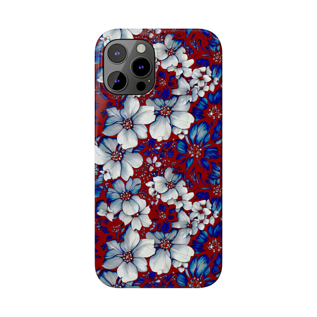 Slim Cute Phone Cases for Iphone - | iPhone 15 Case | iPhone 15 Pro Max Case, Iphone 14 Case, Iphone 14 Pro Max, Iphone 13, Red Blue Flowers - Studio40ParkLane
