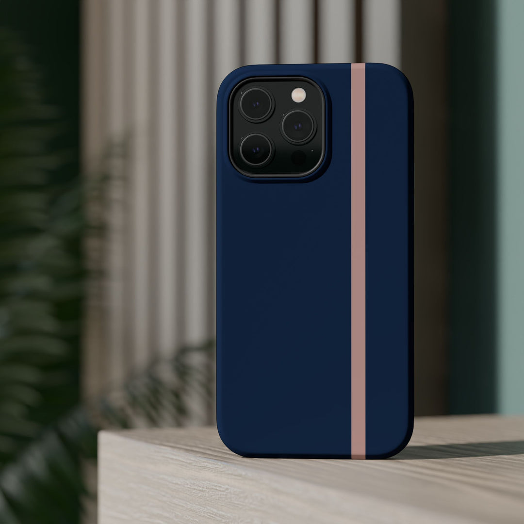 MagSafe Navy Blue Blush Pink Stripe Tough Phone Case iPhone 18 17 16 15 14 13 Pro Max Samsung Galaxy S26 Dual Layer Modern Luxury Cover - Studio40ParkLane