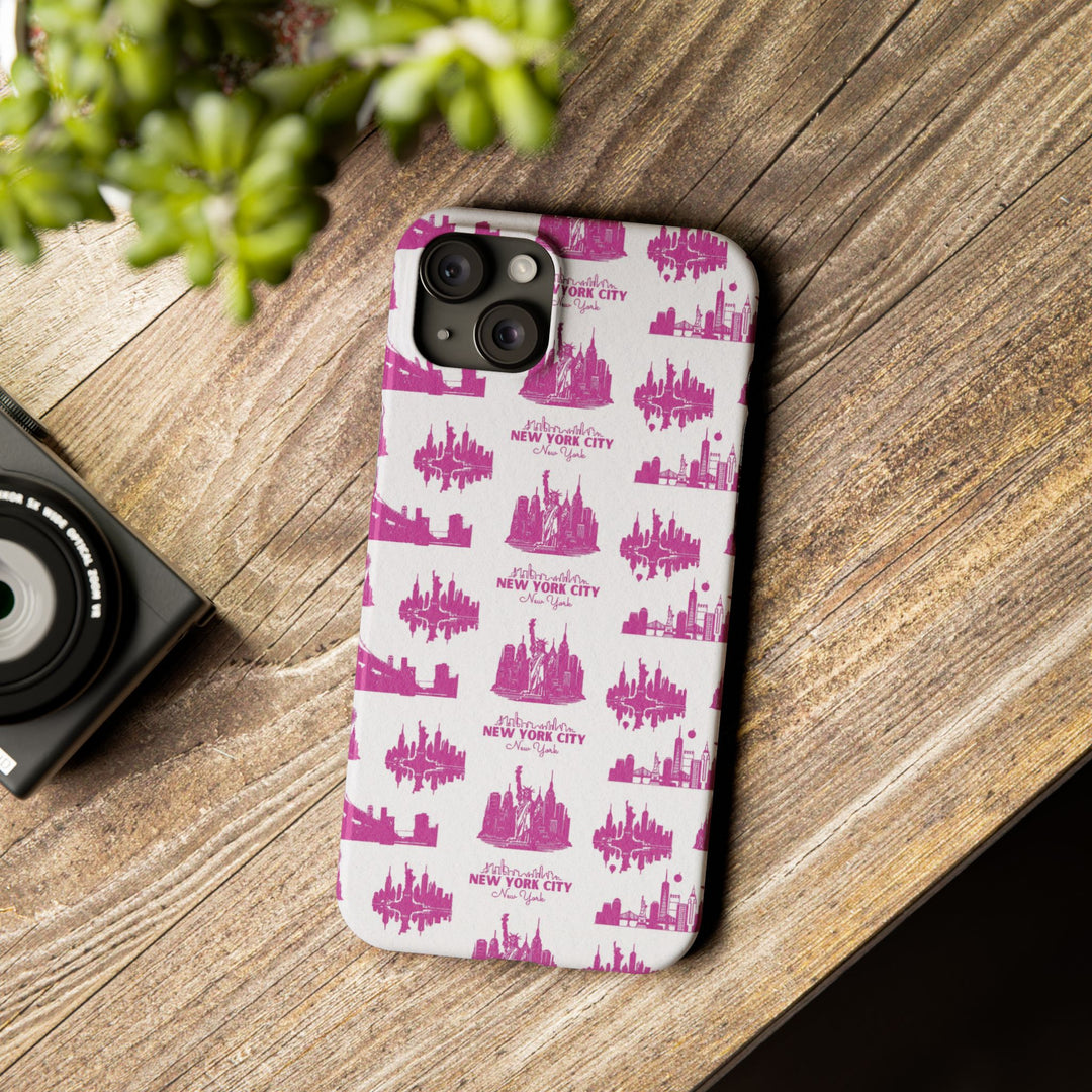 Slim New York Skyline Pink Collage Coquette Gift for Her Cute Phone Cases for Iphone 16 Pro Max | iPhone 15 Case | iPhone 15 Pro Max Case, Iphone 14, Iphone 14 Pro Max, Iphone 13 12 11 8 7 - Studio40ParkLane