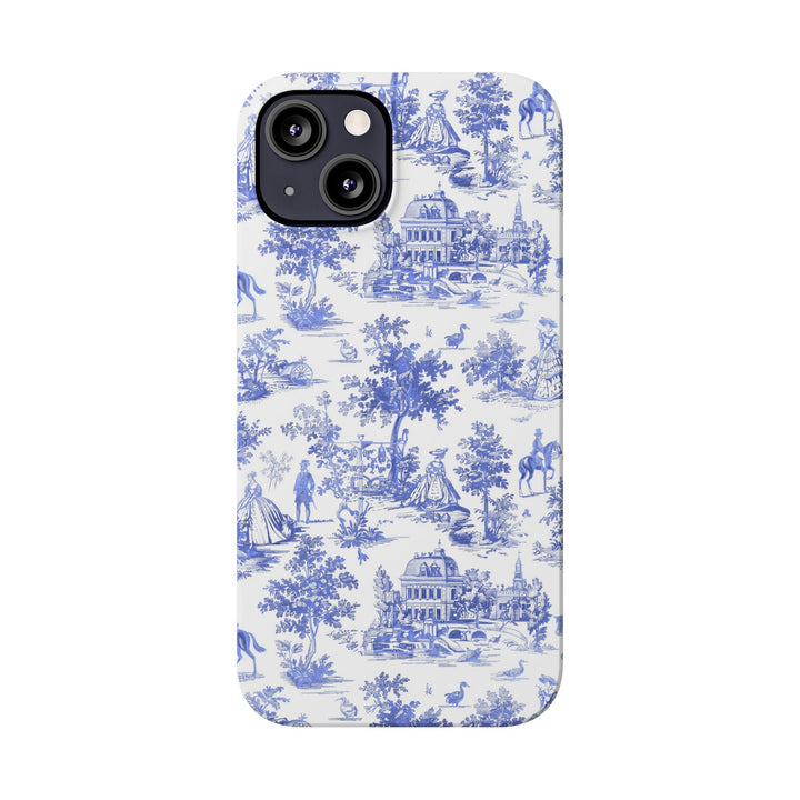 Slim Blue Vintage French Toile Cute Phone Cases for Iphone 16 Pro Max | iPhone 15 Case | iPhone 15 Pro Max Case, Iphone 14, Iphone 14 Pro Max, Iphone 13 12 11 8 7 - Studio40ParkLane
