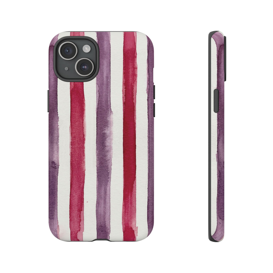 Tough Cute Wine Red Purple Stripes Phone Case, for IPhone 17 Pro Max | Iphone 17 Air, Iphone 16, IPhone 15, 14 13 12, Samsung Galaxy S26, S25, S24, S23 - Studio40ParkLane