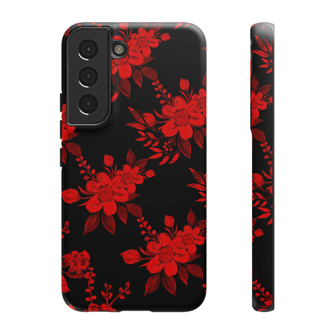 Cute Samsung Phone Case | Aesthetic Samsung Phone Case | Galaxy S23, S22, S21, S20 | Red Black Flowers, Protective Phone Case - Studio40ParkLane