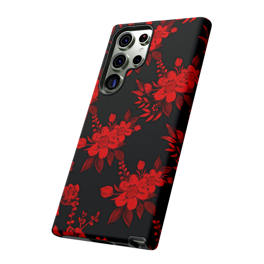 Cute Samsung Phone Case | Aesthetic Samsung Phone Case | Galaxy S23, S22, S21, S20 | Red Black Flowers, Protective Phone Case - Studio40ParkLane