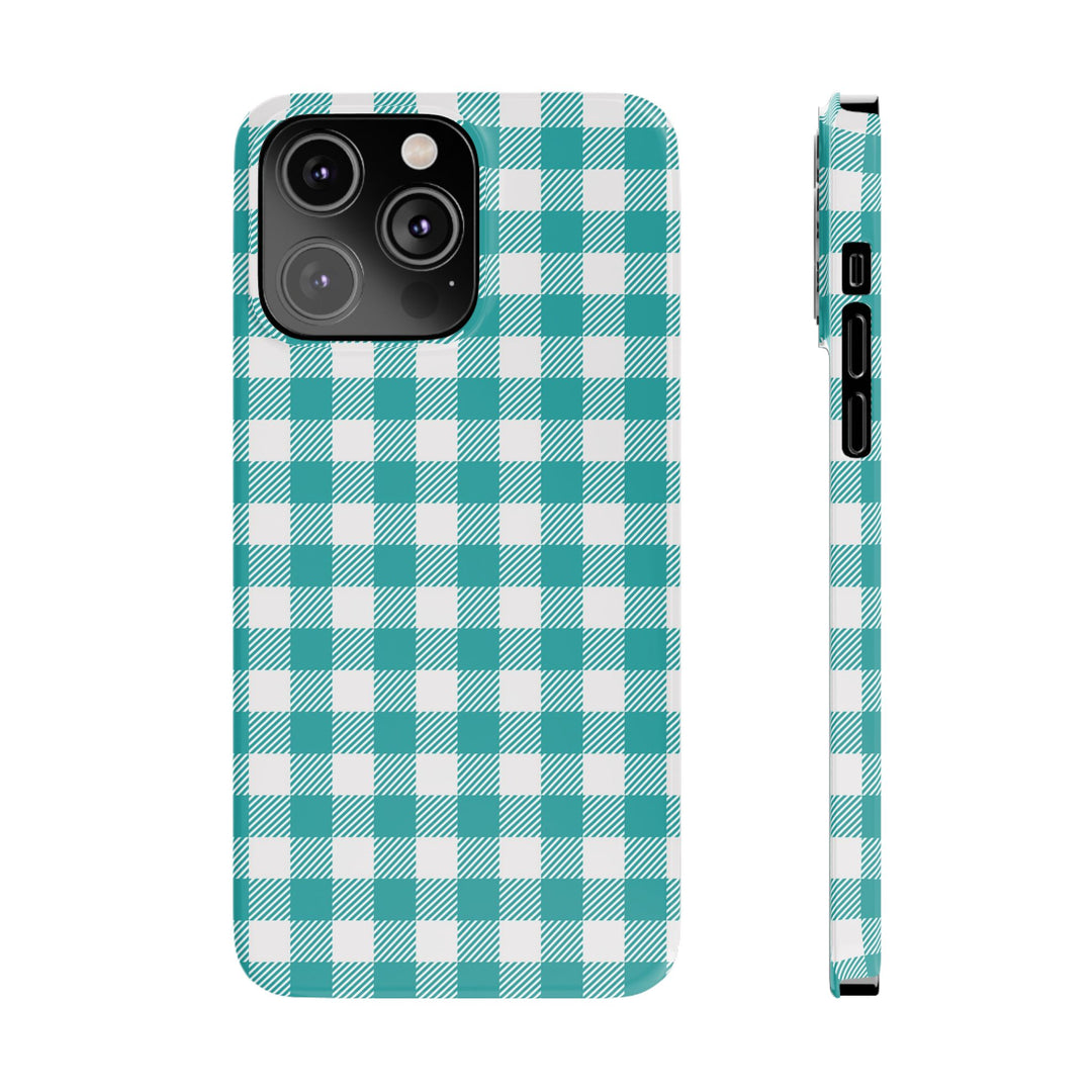 Slim Turquoise Gingham Gift for Her Cute Phone Cases for Iphone 16 Pro Max | iPhone 15 Case | iPhone 15 Pro Max Case, Iphone 14, 13, 12, 11, 10, 8, 7 - Studio40ParkLane