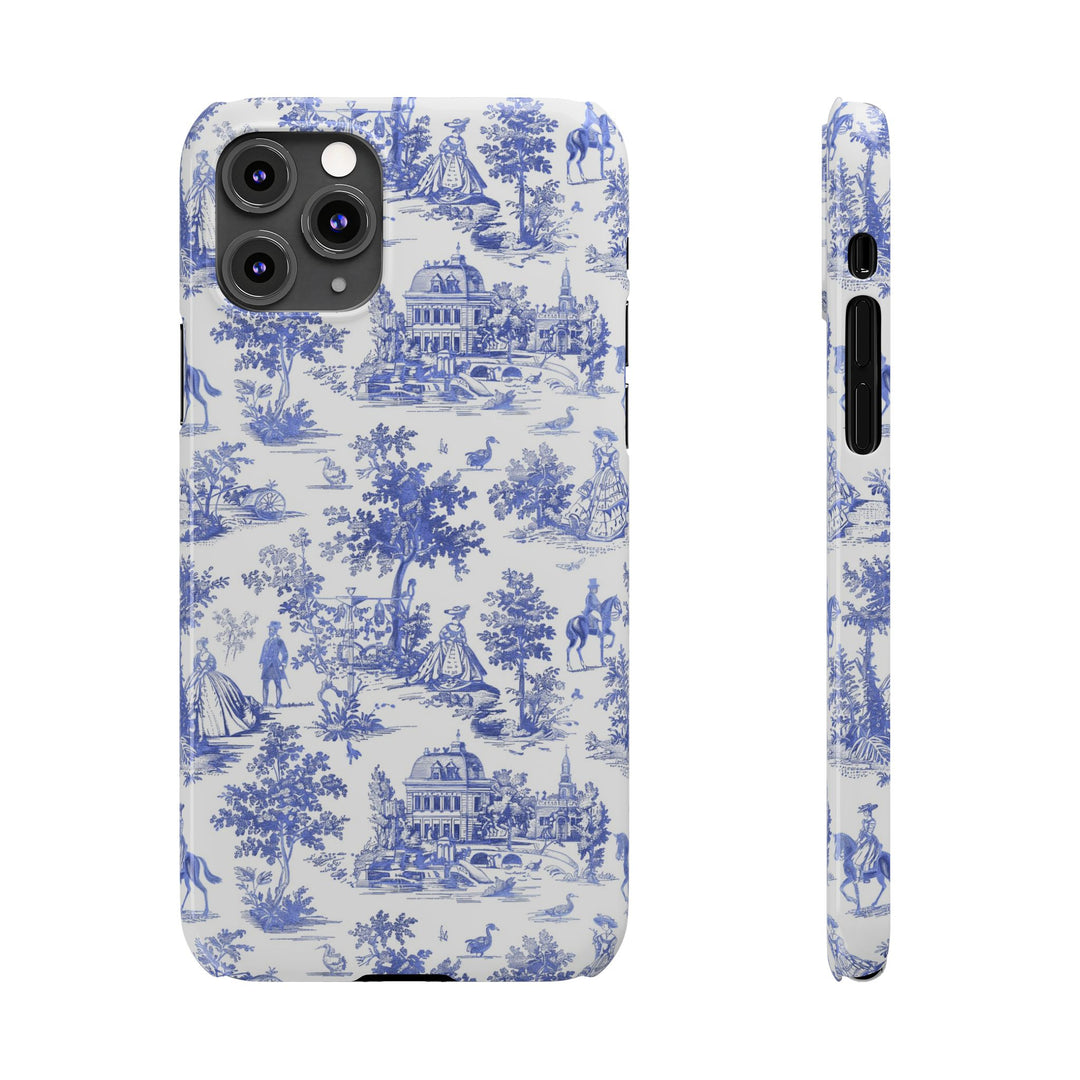 Slim Blue Vintage French Toile Cute Phone Cases for Iphone 16 Pro Max | iPhone 15 Case | iPhone 15 Pro Max Case, Iphone 14, Iphone 14 Pro Max, Iphone 13 12 11 8 7 - Studio40ParkLane