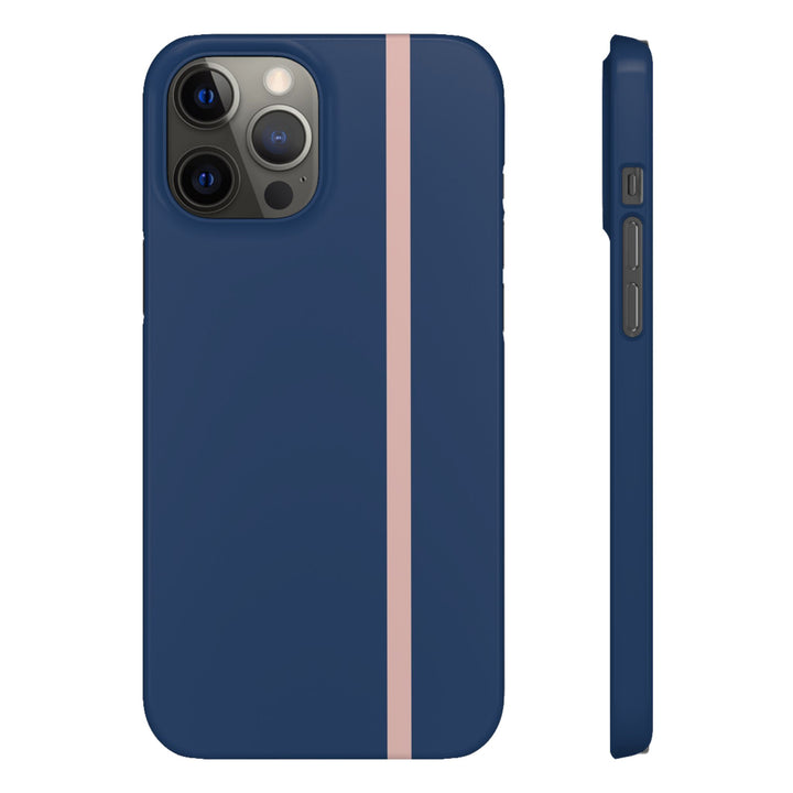 Sleek Navy Blue Pink Stripe Snap Phone Case for iPhone 18 17 16 15 14 13 Pro Max, Samsung Galaxy S26 S25 Ultra Lightweight Cute Phone Case - Studio40ParkLane