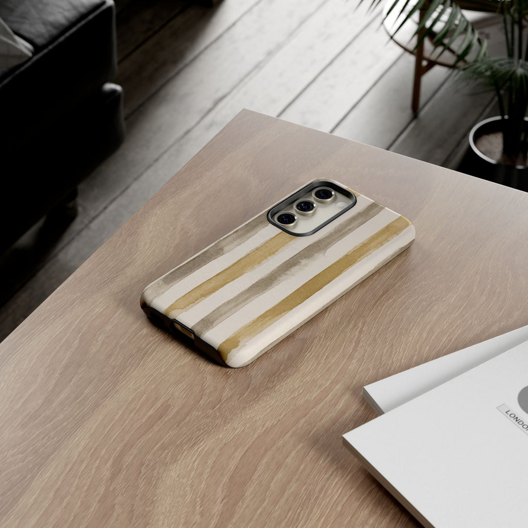 Tough Cute Brown Beige Stripes Phone Case, for IPhone 17 Pro Max | Iphone 17 Air, Iphone 16, IPhone 15, 14 13 12, Samsung Galaxy S26, S25, S24, S23 - Studio40ParkLane