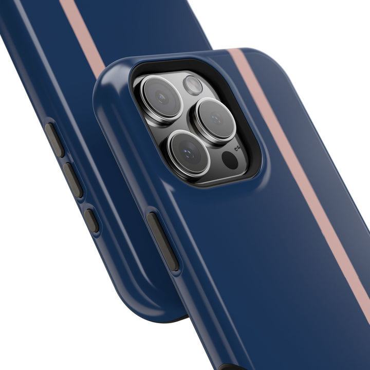 MagSafe Navy Blue Blush Pink Stripe Tough Phone Case iPhone 18 17 16 15 14 13 Pro Max Samsung Galaxy S26 Dual Layer Modern Luxury Cover - Studio40ParkLane