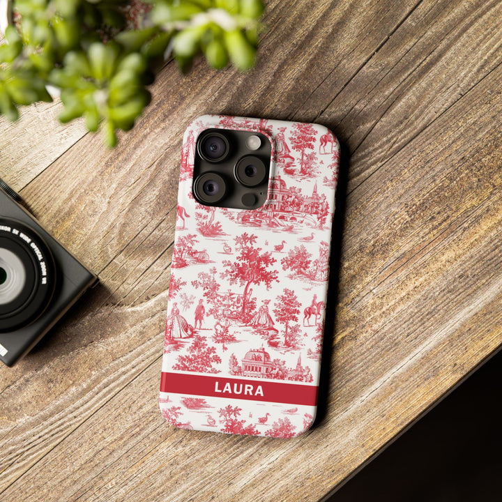 Slim French Toile Personalized Initial Custom Gift for Her Cute Phone Cases for Iphone 16 Pro Max | iPhone 15 Case | iPhone 15 Pro Max Case, Iphone 14, 13, 12, 11, 10, 8, 7 - Studio40ParkLane