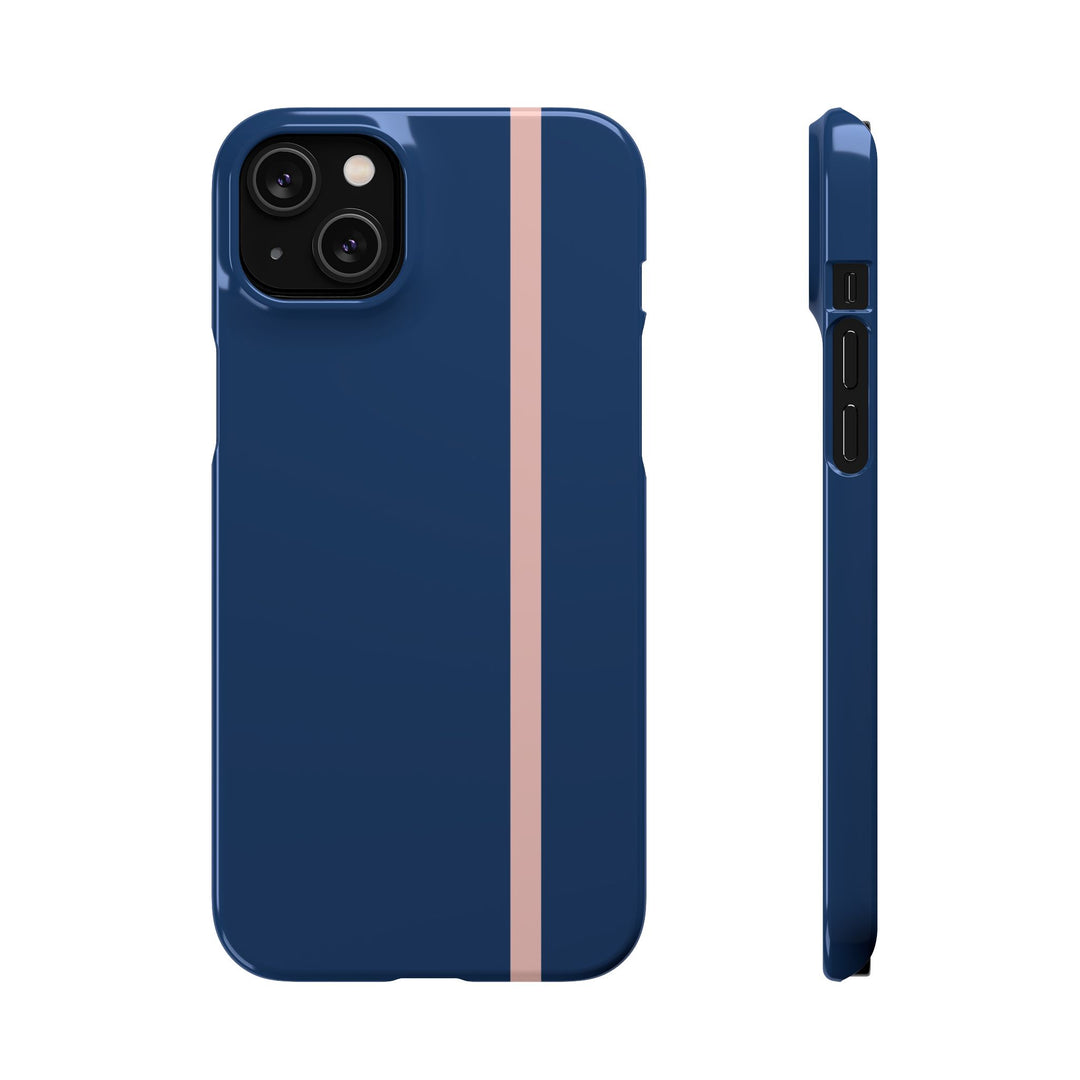 Sleek Navy Blue Pink Stripe Snap Phone Case for iPhone 18 17 16 15 14 13 Pro Max, Samsung Galaxy S26 S25 Ultra Lightweight Cute Phone Case - Studio40ParkLane