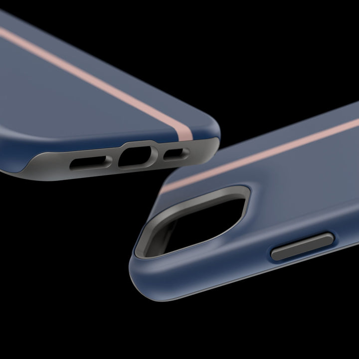 MagSafe Navy Blue Blush Pink Stripe Tough Phone Case iPhone 18 17 16 15 14 13 Pro Max Samsung Galaxy S26 Dual Layer Modern Luxury Cover - Studio40ParkLane