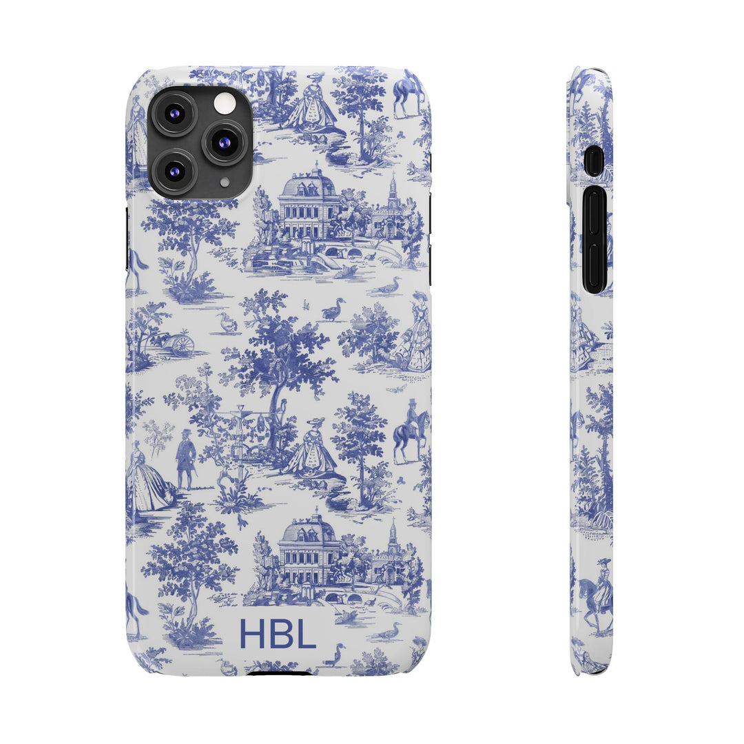 Slim Personalized Slim Blue Vintage French Toile Cute Phone Cases for Iphone 16 Pro Max | iPhone 15 Case | iPhone 15 Pro Max Case, Iphone 14, Iphone 14 Pro Max, Iphone 13 12 11 8 7 - Studio40ParkLane