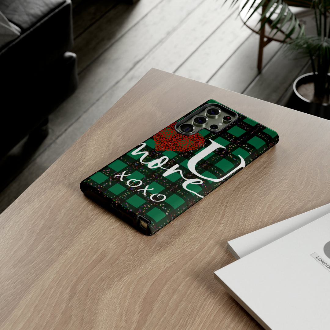 Cute Samsung Phone Cases, Designer Samsung Galaxy S23 Phone Case, Samsung S22 Case, Samsung S21 Case, Samsung S20 Case, Green Plaid Love You - Studio40ParkLane