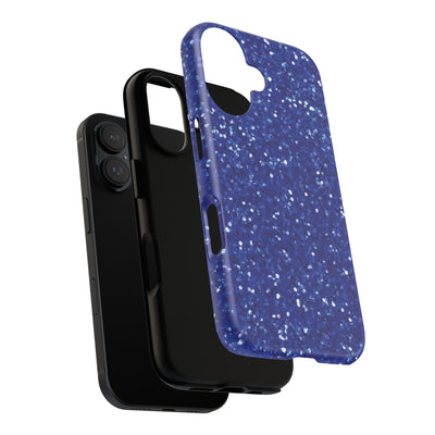 Chic Blue Faux Play on Glitter Effect Cute Phone Case, for IPhone 16 pro Max | Iphone 15, Iphone 14, IPhone 13 Case, 11 8 7, Samsung Galaxy S24, S23, S22, S21, 2 Layer Protection