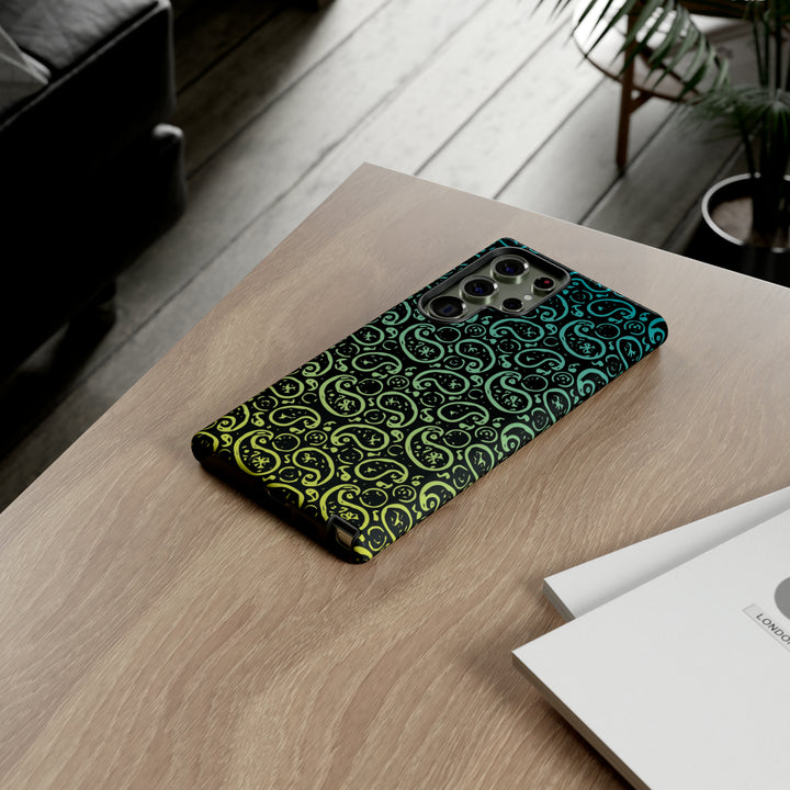 Cute Samsung Phone Case | Aesthetic Samsung Phone Case | Paisley Blue Yellow Black | Galaxy S23, S22, S21, S20 | Luxury Double Layer | Cool - Studio40ParkLane