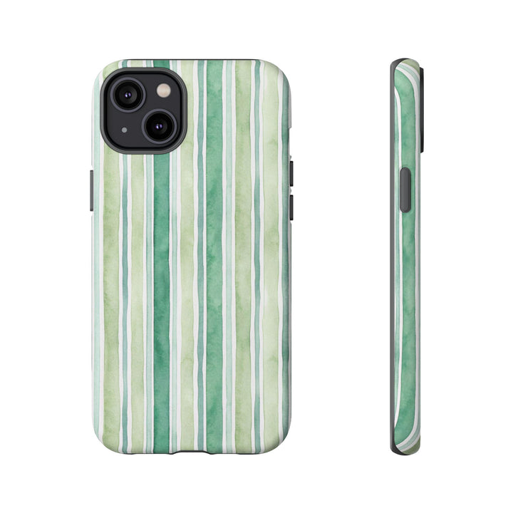 Aesthetic Tough Green Watercolor Stripes Premium Phone Case - For iPhone 17 Pro Max iPhone 16 Pro iPhone 15 Iphone 14 Plus 13 Pro 12 11 10 - Studio40ParkLane