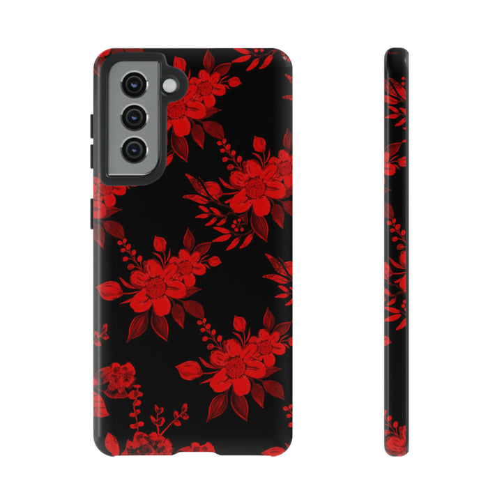 Cute Samsung Phone Case | Aesthetic Samsung Phone Case | Galaxy S23, S22, S21, S20 | Red Black Flowers, Protective Phone Case - Studio40ParkLane
